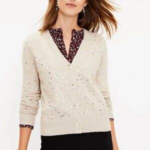 LOFT - Soft beige sequin star cardigan